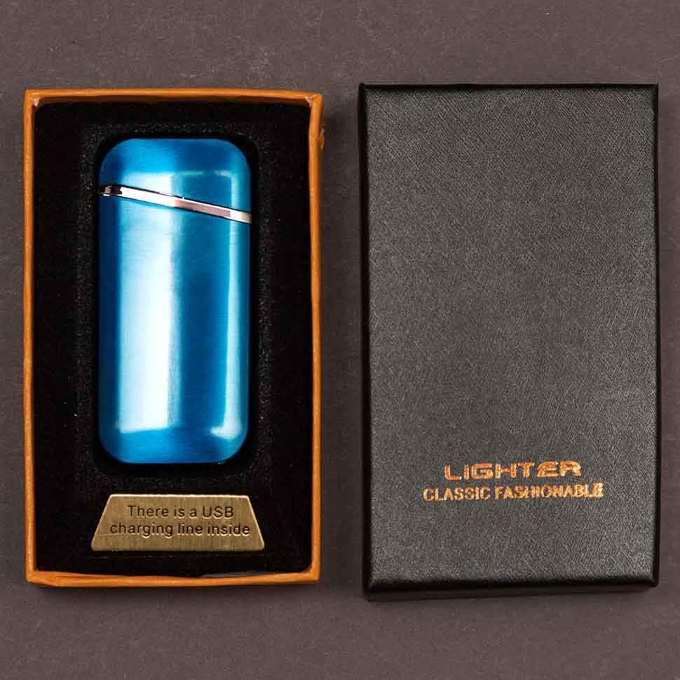 Импульсная зажигалка Lighter двойная индикатор сбоку Синяя - фото 5 - id-p117439761