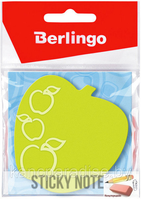 Стикеры фигурные Berlingo Яблоко 70х70 мм., зеленый, неон, 50 листов, арт.LSz_76014