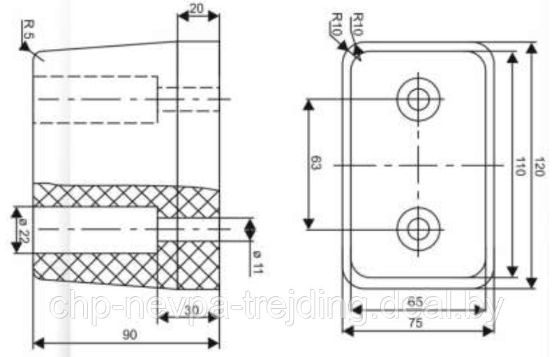 Буфер резиновый 120x75x90 - фото 2 - id-p117460775