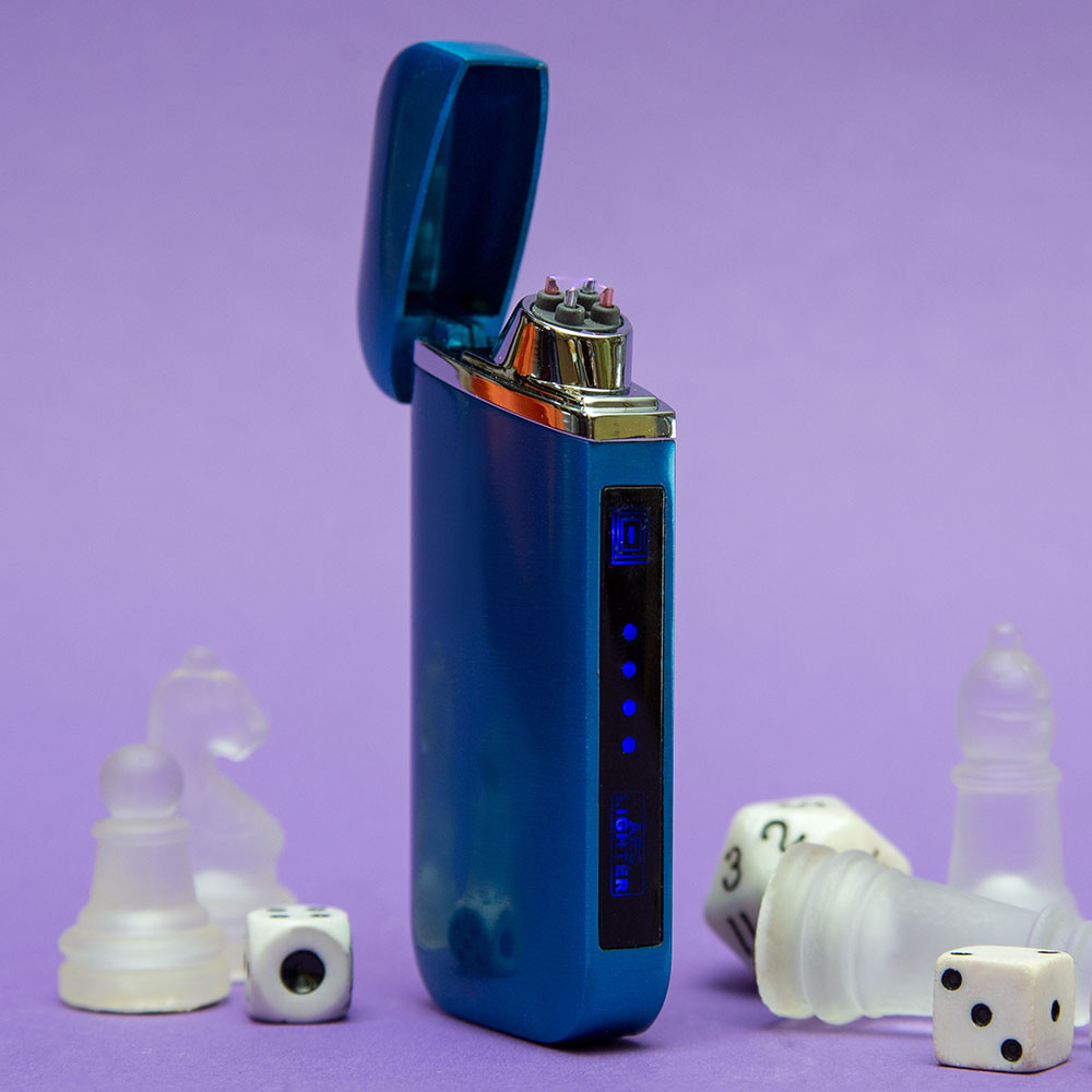 Импульсная зажигалка Lighter двойная индикатор сбоку Синяя - фото 3 - id-p117439761