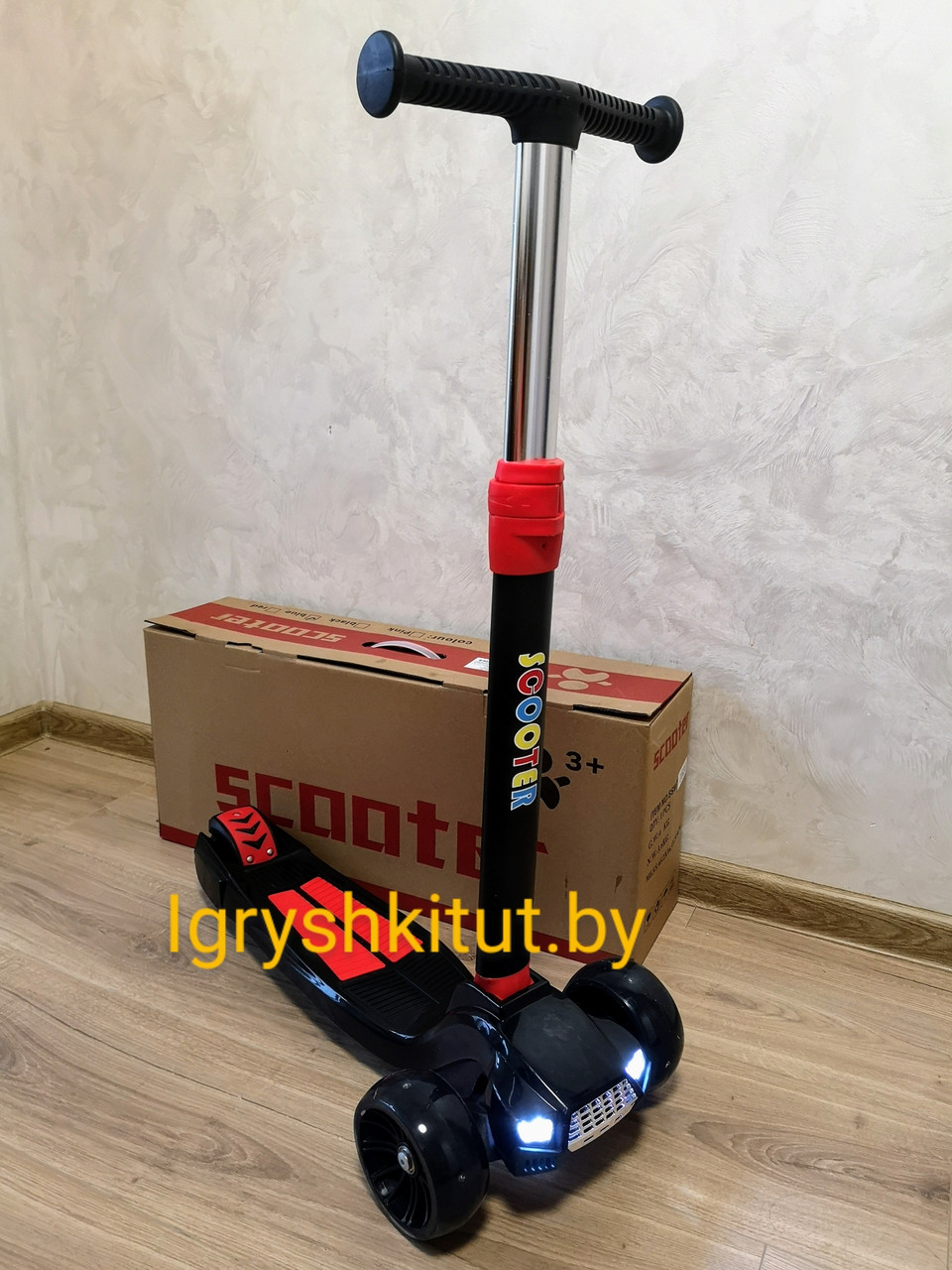 Самокат Big Maxi Scooter с широкими колесами,свет и звук  арт. 1620 красный