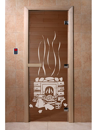 Дверь для бани стеклянная DoorWood Теплый день, бронза с рисунком, 700x1900, фото 2