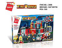 Конструктор Qman "Пожарный участок" , аналог Лего LEGO, 523 детали, машина, фигурки, 2808
