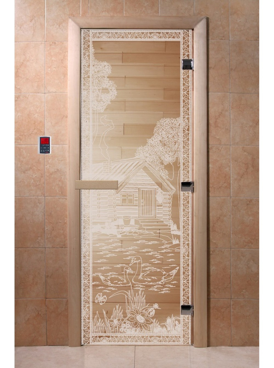 Дверь для бани стеклянная DoorWood, прозрачная с рисунком, 700x1900 - фото 2 - id-p117561625