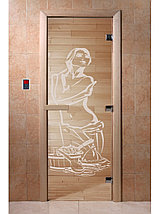 Дверь для бани стеклянная DoorWood, прозрачная с рисунком, 700x1900, фото 3