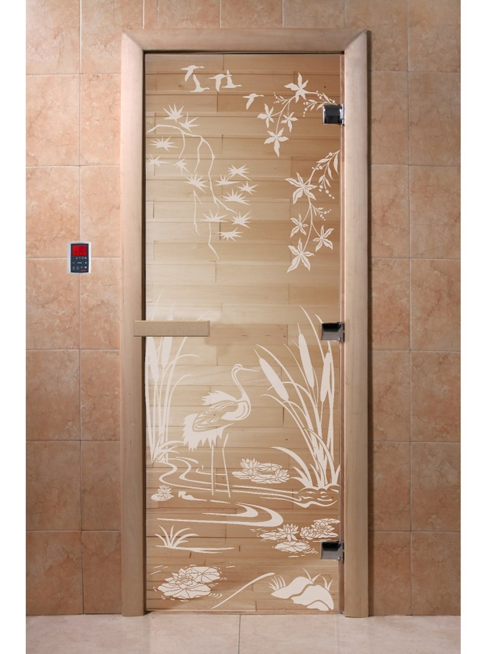 Дверь для бани стеклянная DoorWood, прозрачная с рисунком, 700x1900 - фото 7 - id-p117561625