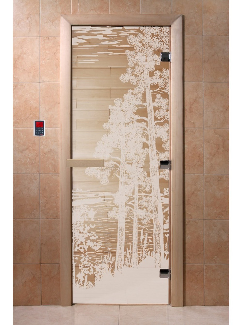 Дверь для бани стеклянная DoorWood, прозрачная с рисунком, 700x1900 - фото 9 - id-p117561625