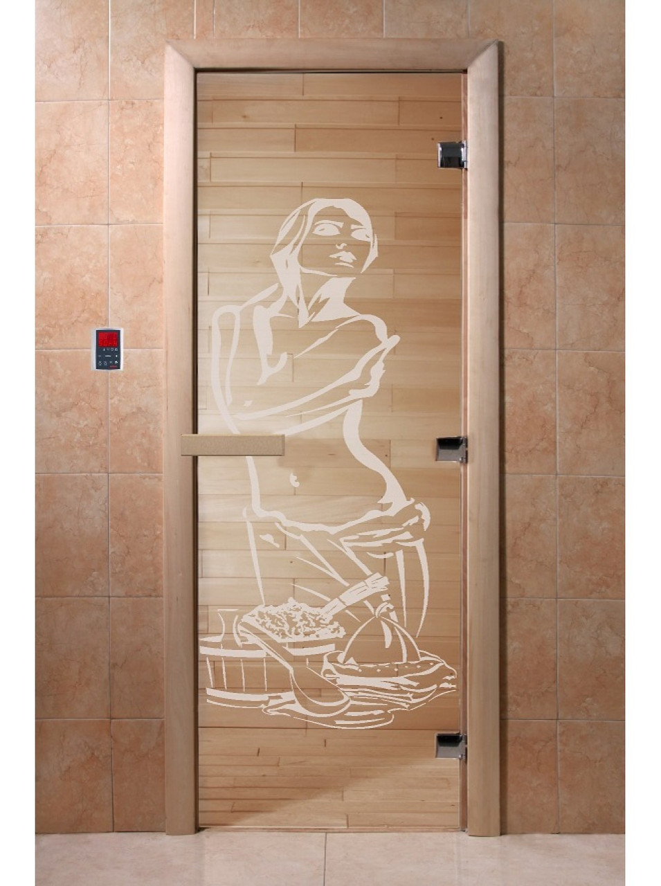 Дверь для бани стеклянная DoorWood, прозрачная с рисунком, 800x2000 - фото 3 - id-p117561711