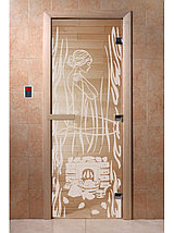 Дверь для бани стеклянная DoorWood, прозрачная с рисунком, 800x2000, фото 3