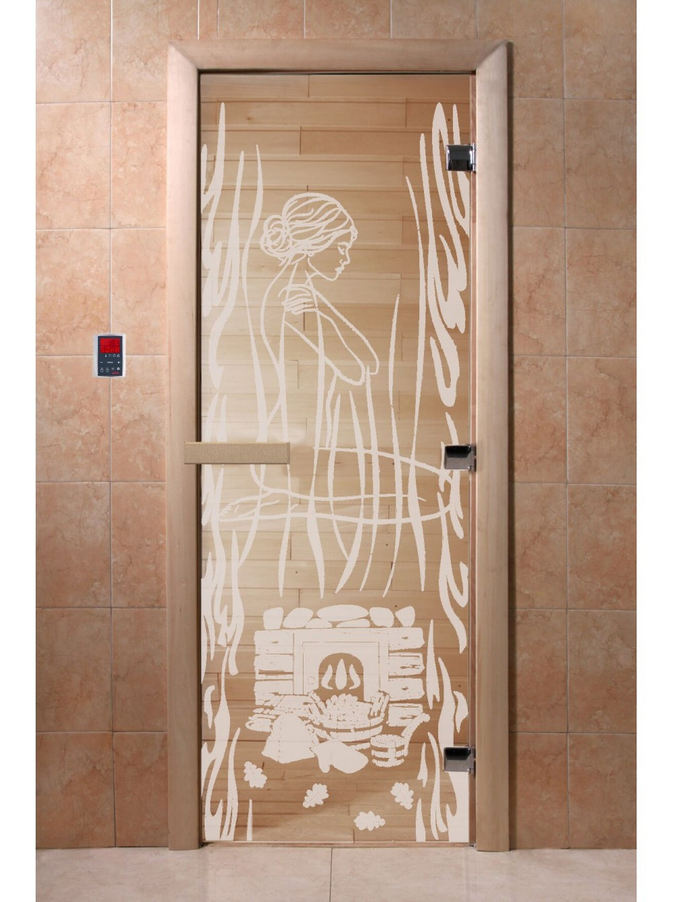 Дверь для бани стеклянная DoorWood, прозрачная с рисунком, 800x2000 - фото 5 - id-p117561711