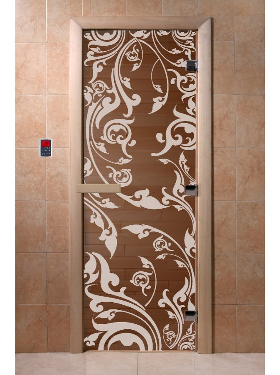 Дверь для бани стеклянная DoorWood, бронза с рисунком, 700x1700 - фото 7 - id-p117561922