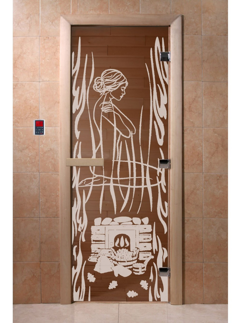 Дверь для бани стеклянная DoorWood, бронза с рисунком, 700x1700 - фото 8 - id-p117561922