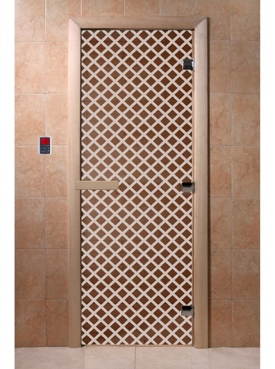 Дверь для бани стеклянная DoorWood, бронза с рисунком, 700x1700 - фото 4 - id-p117561922