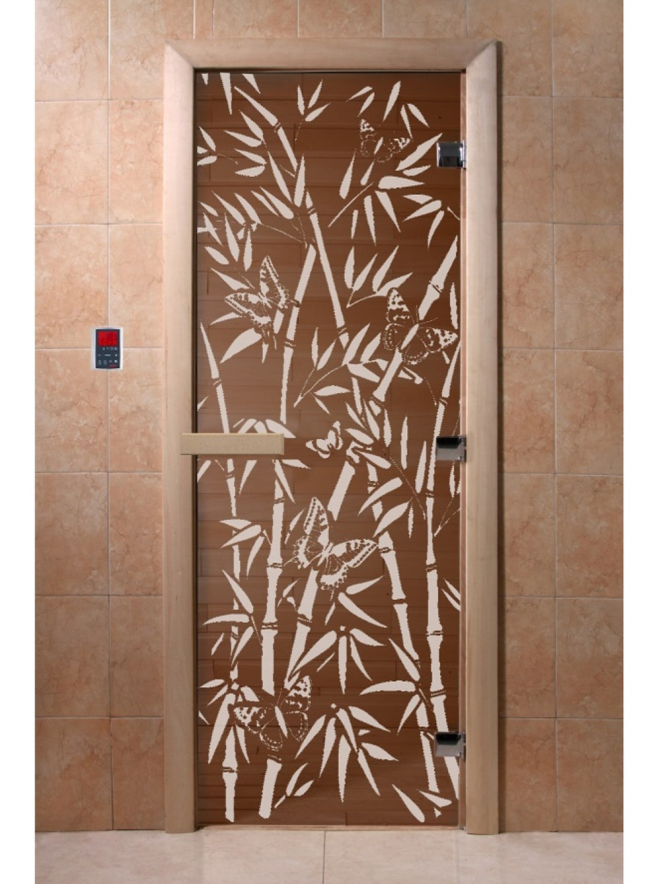 Дверь для бани стеклянная DoorWood, бронза с рисунком, 700x1700 Липа - фото 2 - id-p117757544