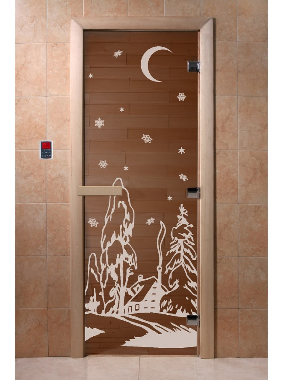 Дверь для бани стеклянная DoorWood, бронза с рисунком, 600x1800 - фото 3 - id-p117561938