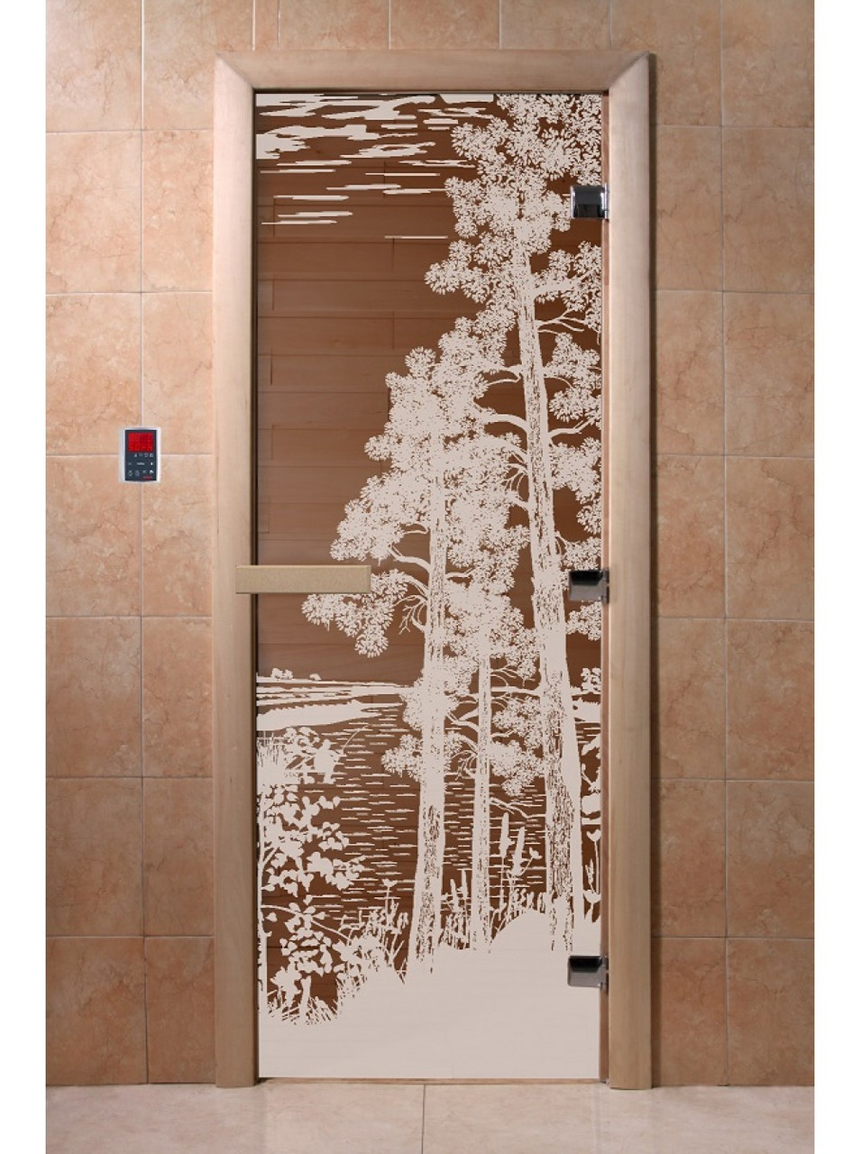 Дверь для бани стеклянная DoorWood, бронза с рисунком, 600x1800 - фото 5 - id-p117561938