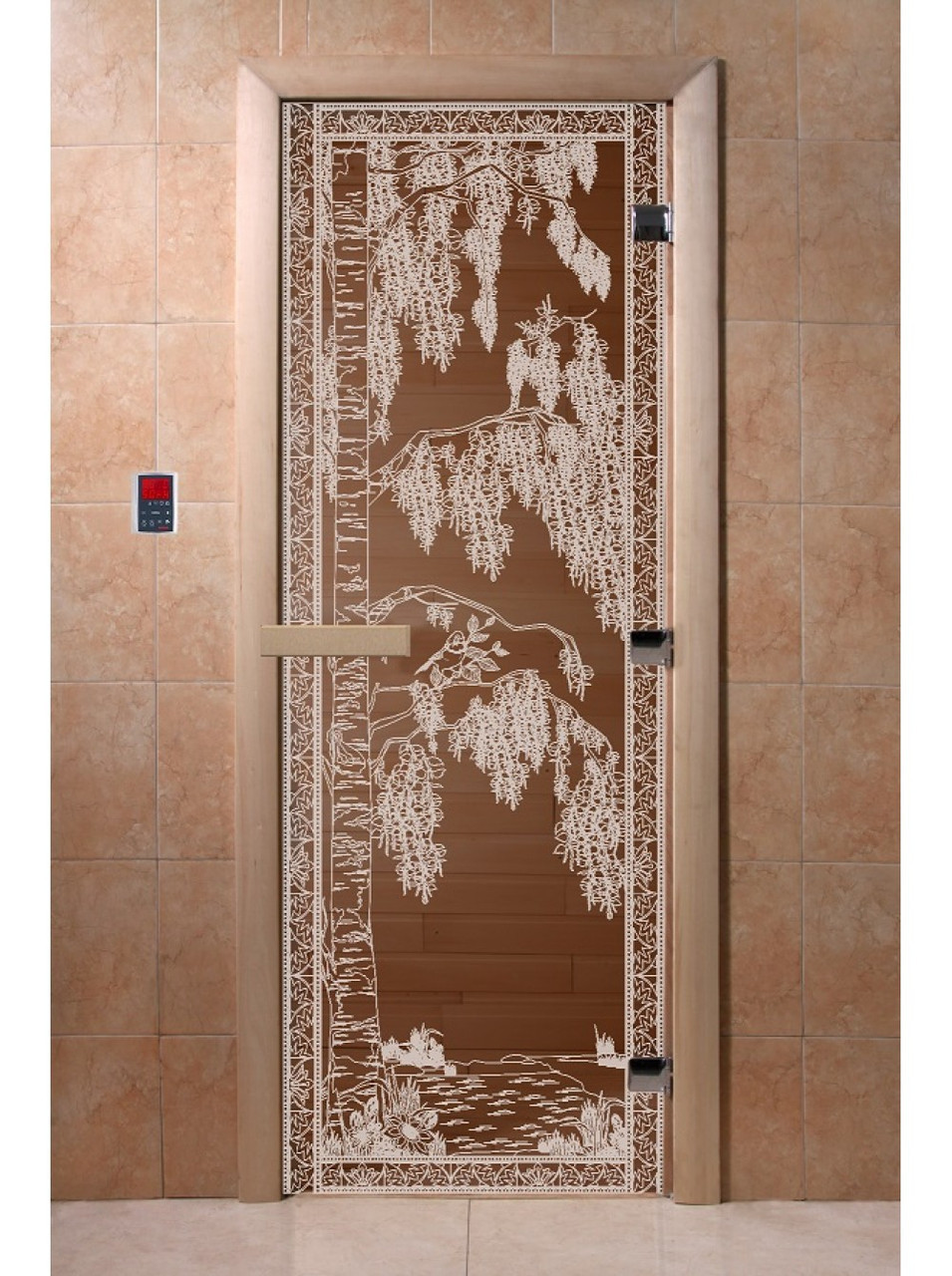 Дверь для бани стеклянная DoorWood, бронза с рисунком, 700x1800 - фото 9 - id-p117561947