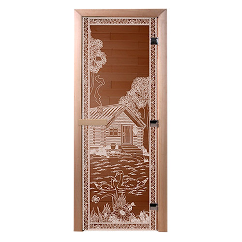 Дверь для бани стеклянная DoorWood, бронза с рисунком, 700x2000 Береза - фото 2 - id-p117763680
