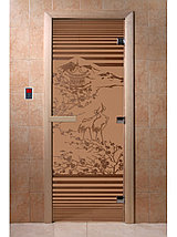 Дверь для бани стеклянная DoorWood, бронза матовая с рисунком, 700x1700, фото 3