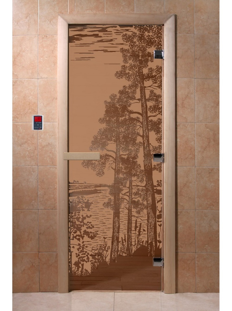 Дверь для бани стеклянная DoorWood, бронза матовая с рисунком, 700x1700 - фото 8 - id-p117563076