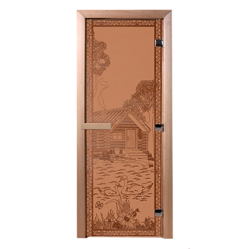 Дверь для бани стеклянная DoorWood, бронза матовая с рисунком, 600x1800 Береза - фото 2 - id-p117768606