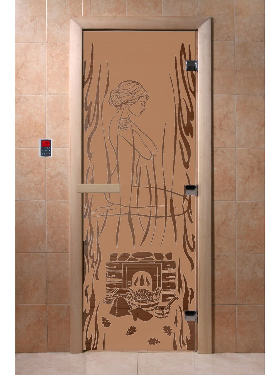 Дверь для бани стеклянная DoorWood, бронза матовая с рисунком, 600x1800 - фото 4 - id-p117571978