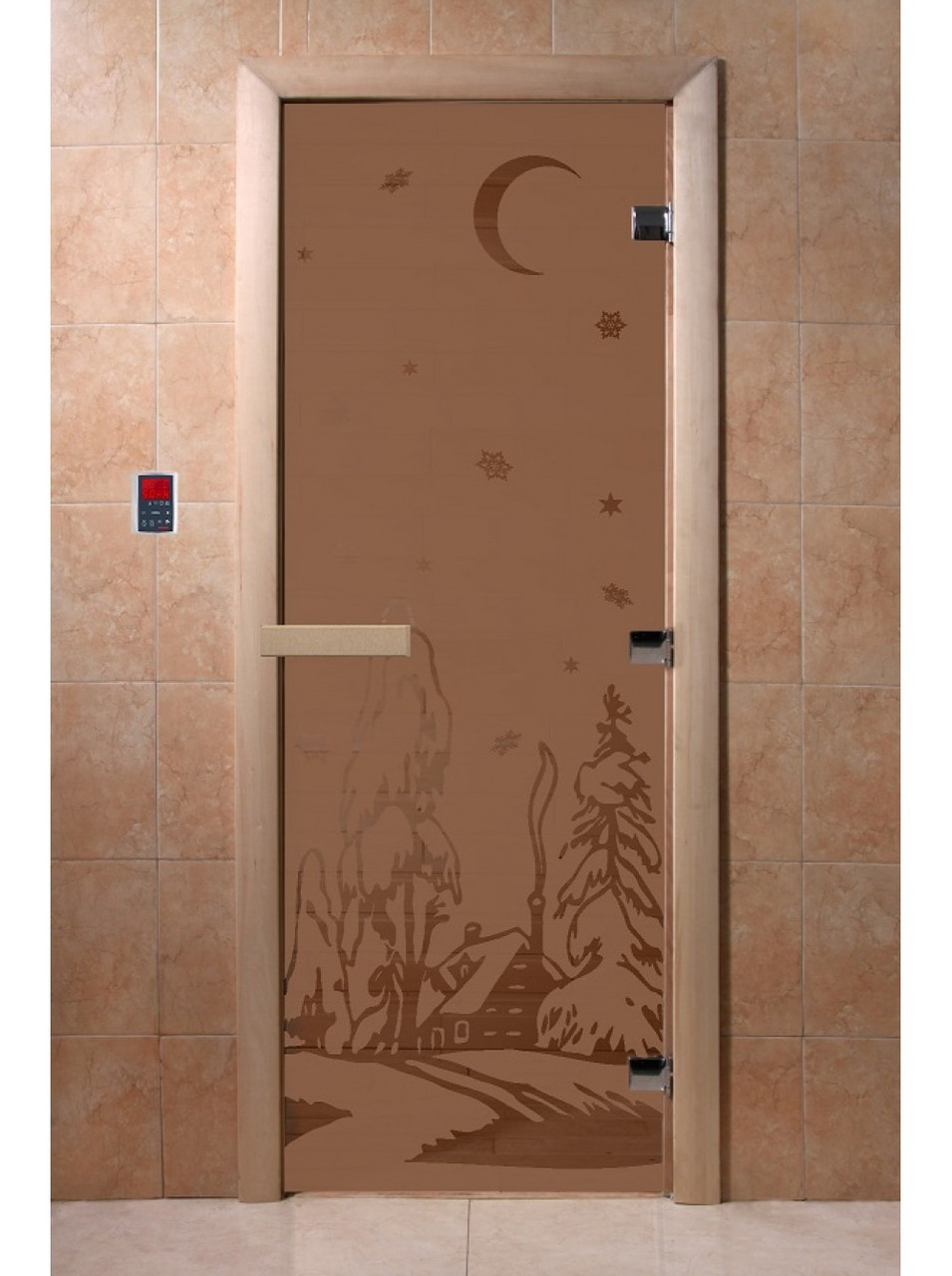 Дверь для бани стеклянная DoorWood, бронза матовая с рисунком, 600x1800 - фото 5 - id-p117571978