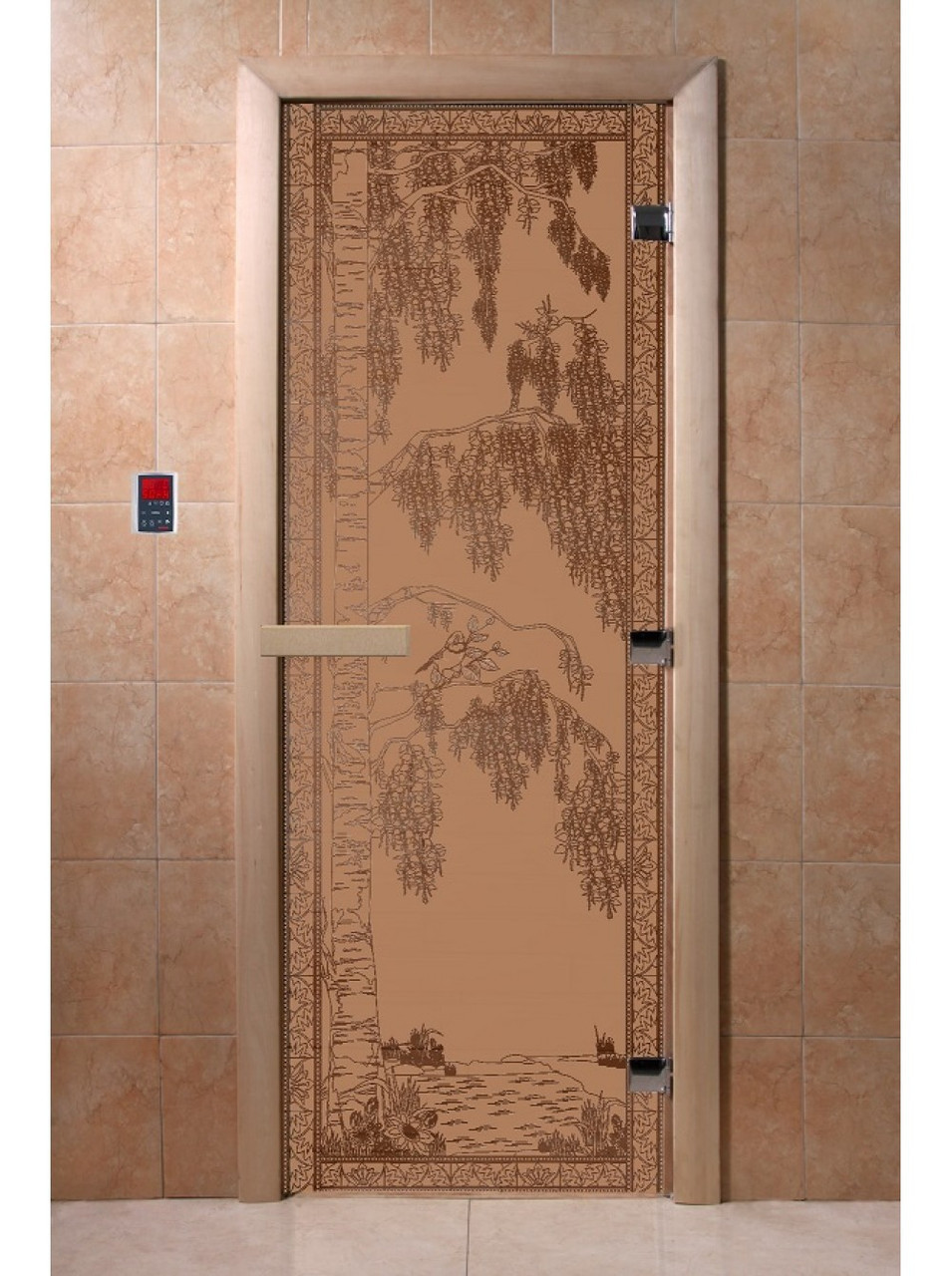 Дверь для бани стеклянная DoorWood, бронза матовая с рисунком, 600x1800 - фото 6 - id-p117571978