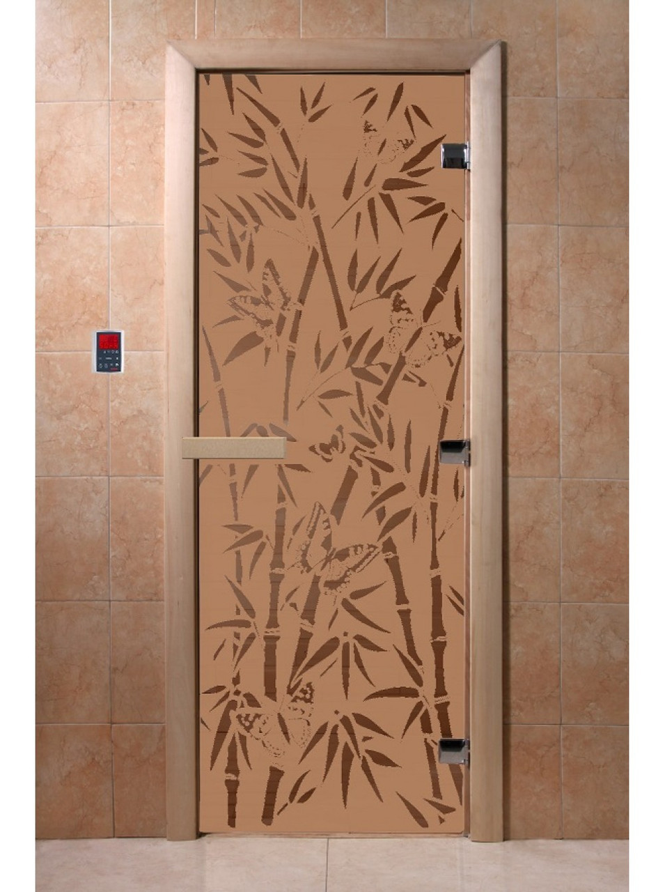 Дверь для бани стеклянная DoorWood, бронза матовая с рисунком, 600x1800 - фото 7 - id-p117571978