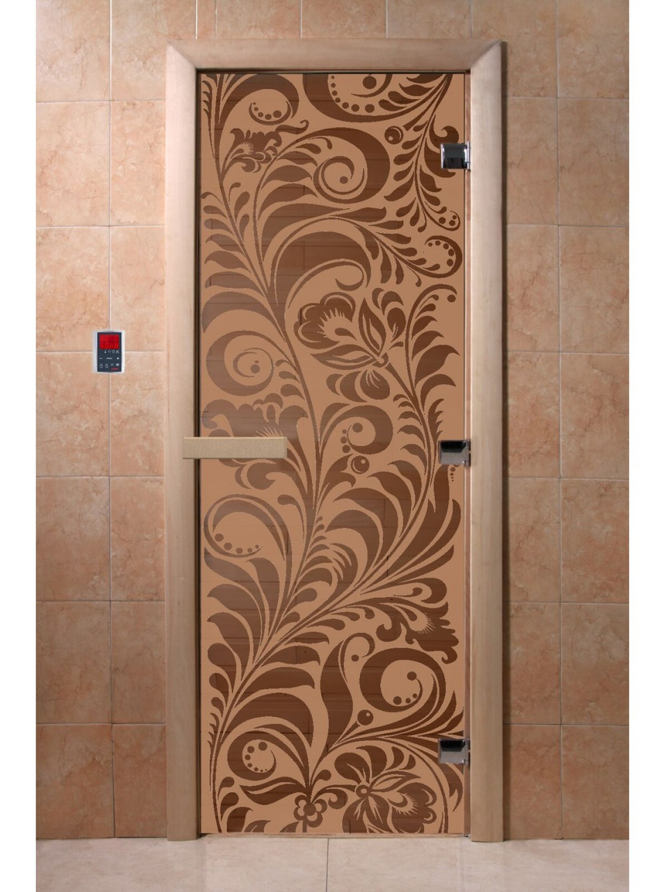 Дверь для бани стеклянная DoorWood, бронза матовая с рисунком, 600x1800 - фото 9 - id-p117571978