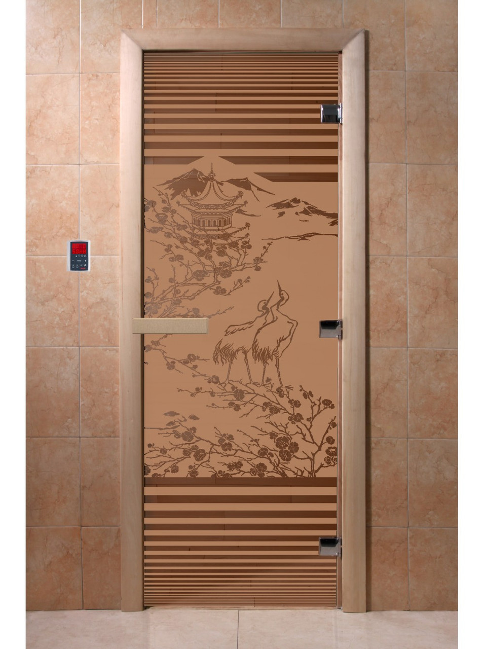 Дверь для бани стеклянная DoorWood, бронза матовая с рисунком, 700x1800 - фото 3 - id-p117571982