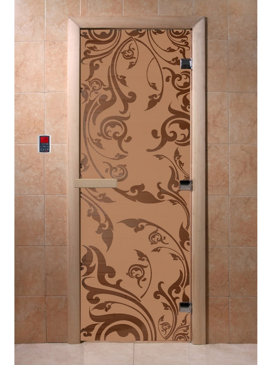 Дверь для бани стеклянная DoorWood, бронза матовая с рисунком, 700x1800 - фото 10 - id-p117571982
