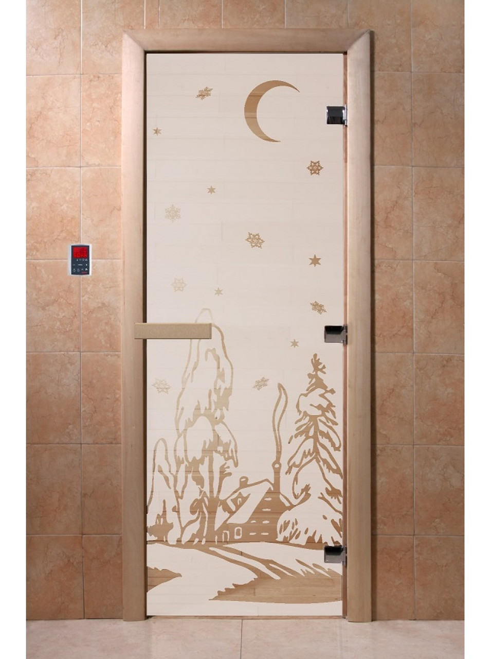 Дверь для бани стеклянная DoorWood, сатин с рисунком, 700x1700 - фото 2 - id-p117572068