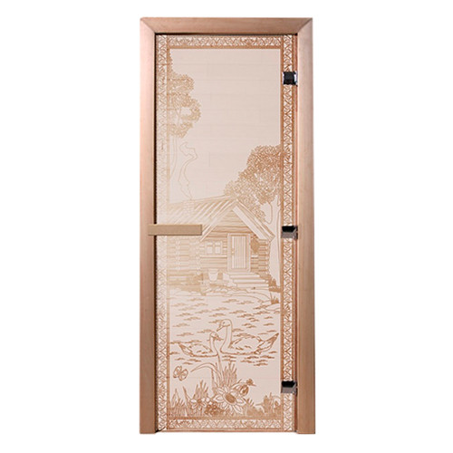 Дверь для бани стеклянная DoorWood, сатин с рисунком, 700x1700 Липа - фото 2 - id-p117778661