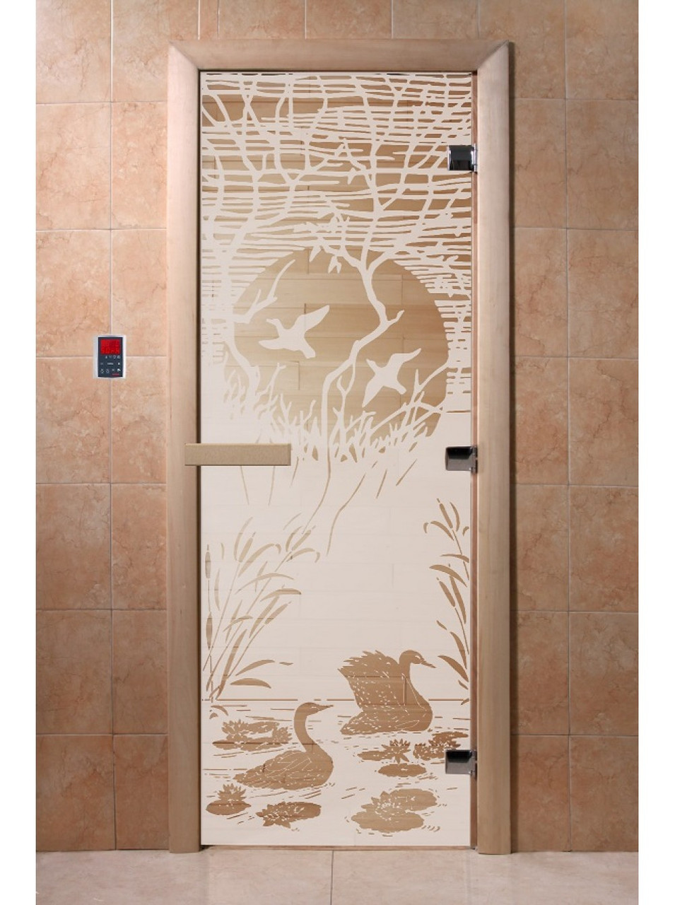 Дверь для бани стеклянная DoorWood, сатин с рисунком, 700x1700 - фото 3 - id-p117572068