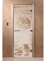 Дверь для бани стеклянная DoorWood, сатин с рисунком, 600x1800, фото 3