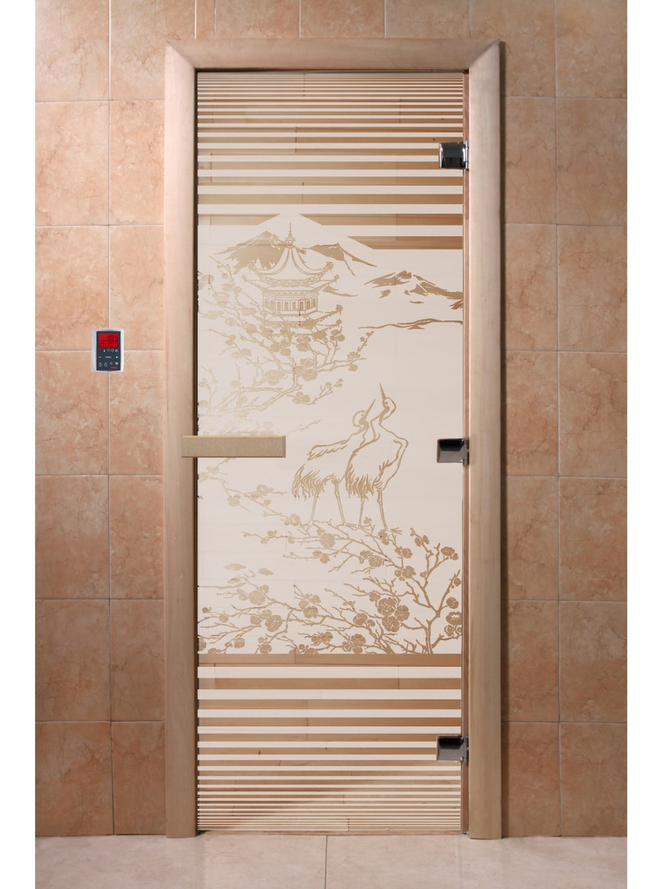Дверь для бани стеклянная DoorWood, сатин с рисунком, 600x1800 - фото 4 - id-p117572453
