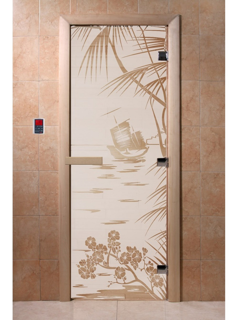 Дверь для бани стеклянная DoorWood, сатин с рисунком, 600x1800 - фото 6 - id-p117572453
