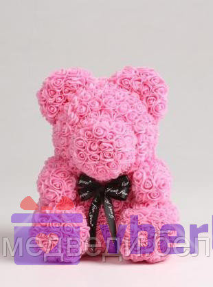 Розовый медведь из роз 40 см Standart