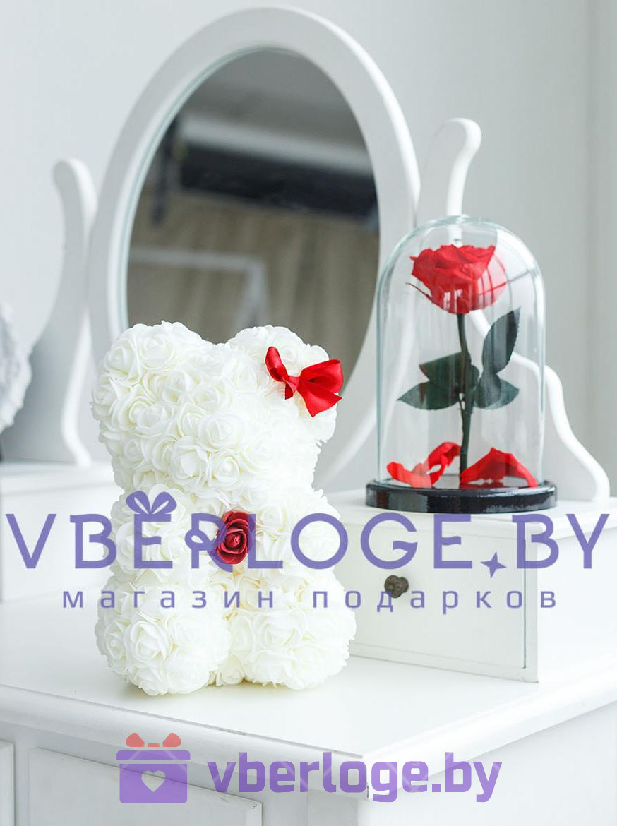 Белый медведь из 3D роз 25 см Premium