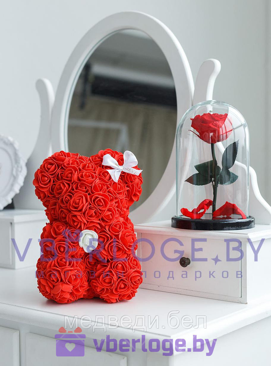 Красный медведь из 3D роз 25 см Premium