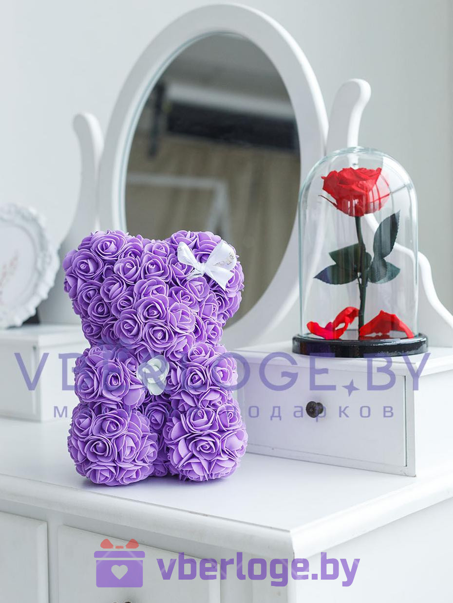 Фиолетовый мишка из 3D роз 25 см Premium