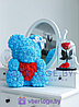 Голубой мишка с сердцем из роз 40 см Premium