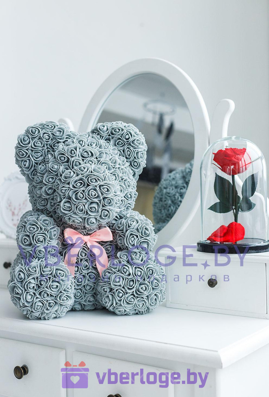 Серый мишка из роз 40 см Premium