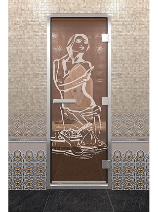 Дверь для хамама стеклянная DoorWood, бронза с рисунком, 700x1900, фото 2