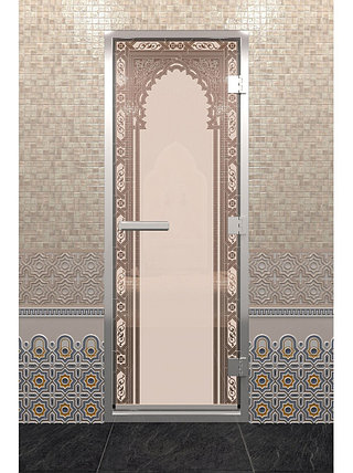 Дверь для хамама стеклянная DoorWood, бронза матовая с рисунком, 700x2000, фото 2