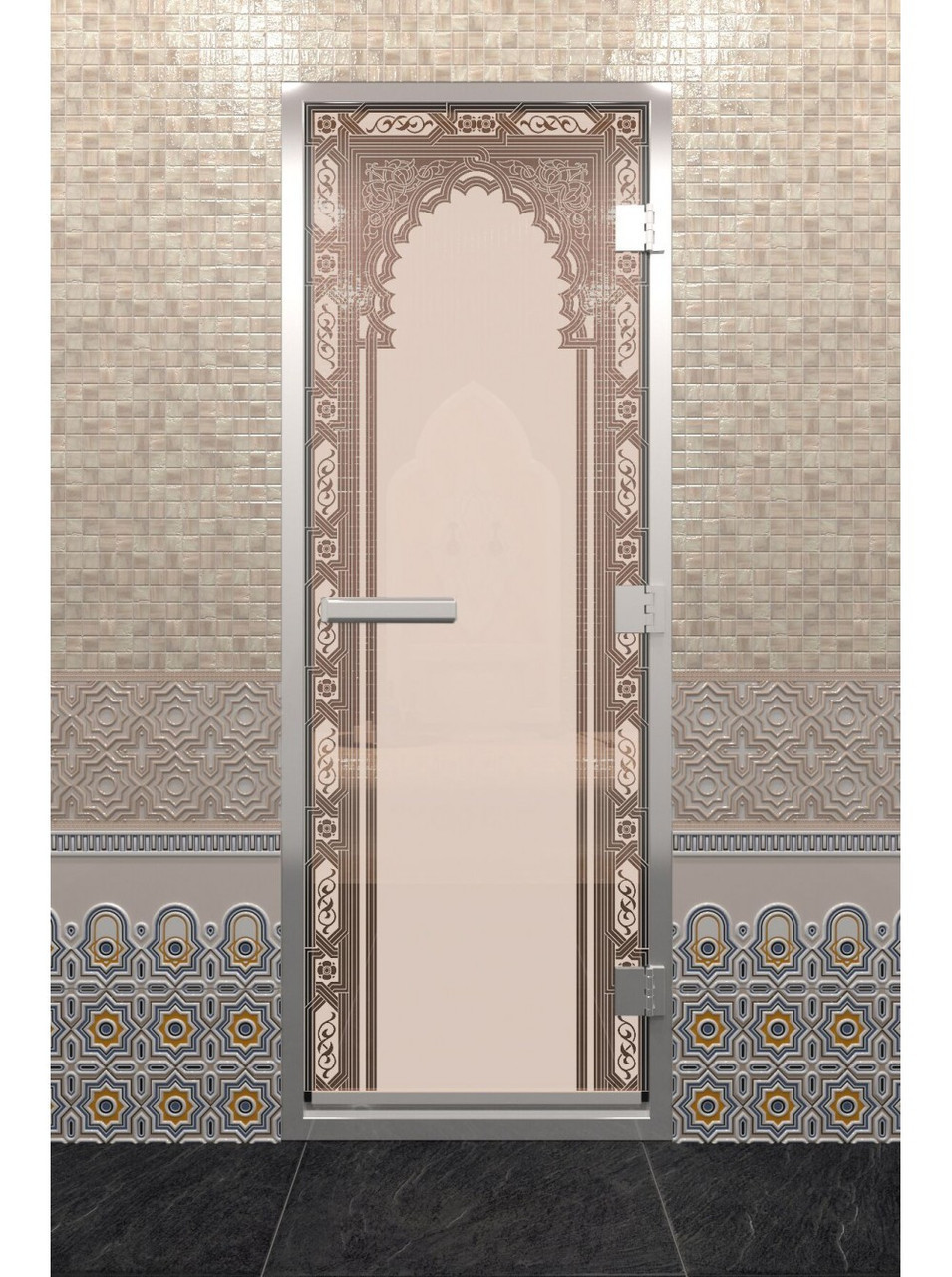 Дверь для хамама стеклянная DoorWood, бронза матовая с рисунком, 900x2100 - фото 2 - id-p117598893
