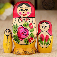 Матрёшка Семеновская красный платок 3 куклы 7 см