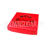Коробка для 9 конфет Красная с окошком Сердце (Россия, 160х160х30 мм)