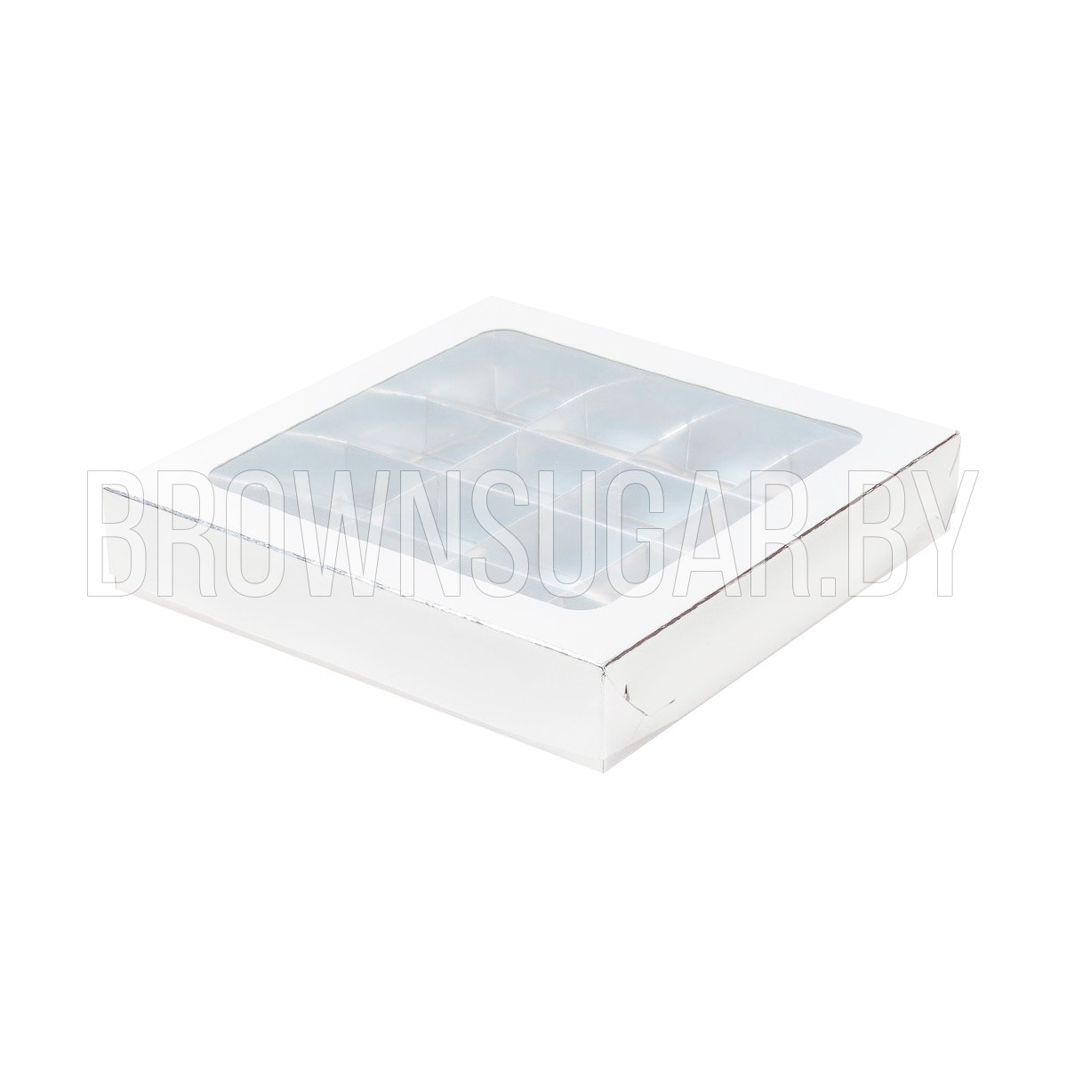 Коробка для 16 конфет Белая с окошком (Россия, 190х190х30 мм) - фото 1 - id-p117132441